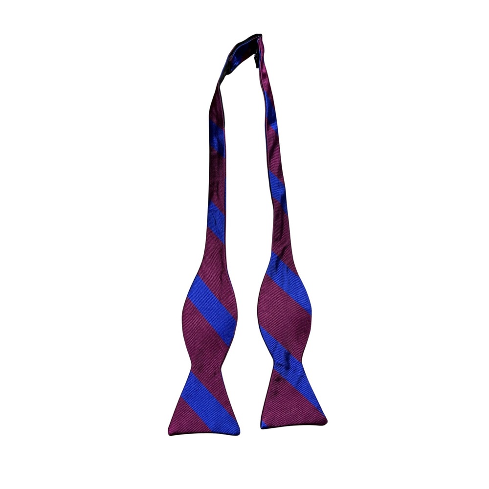 Ben Silver Charleston Mens Silk Bow Tie Burgundy Blue Striped Adjustable Tie